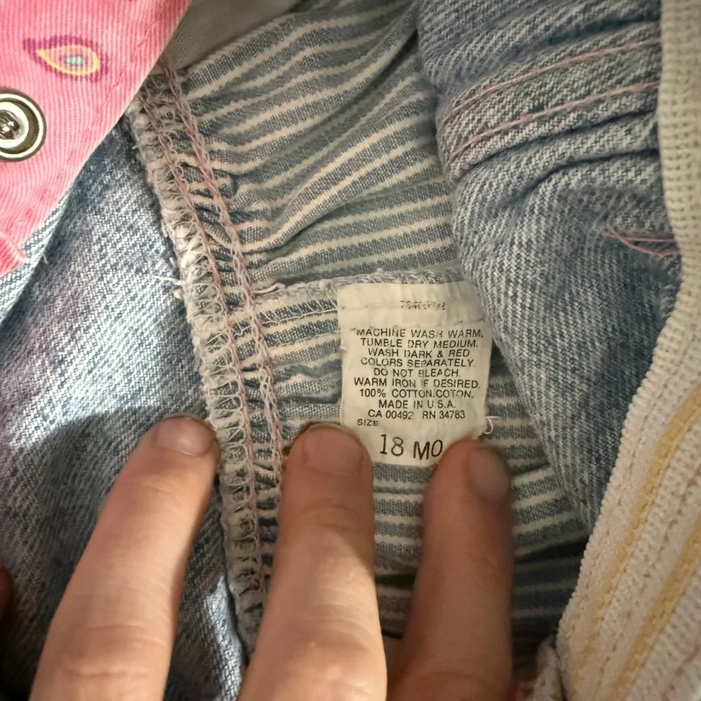 Vintage 90s Striped Light Blue Overalls with Pink & Mint Accents size 18m